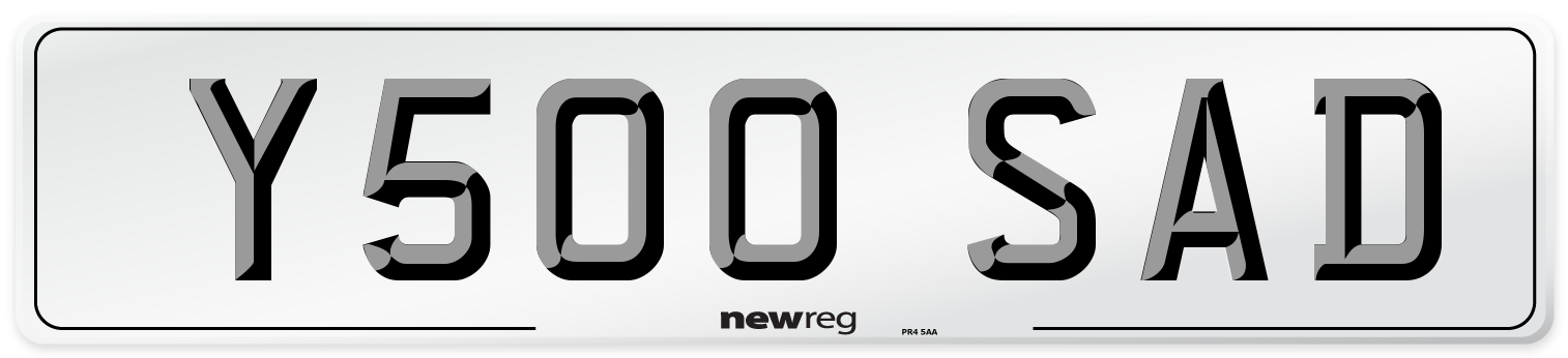Y500 SAD Number Plate from New Reg